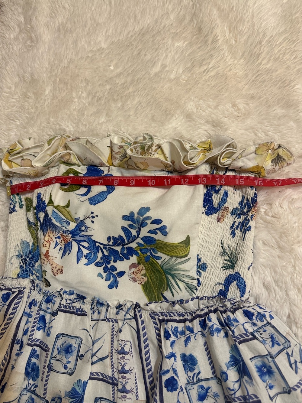 Maeve Anthropologie Linen Strapless Ruffle Tiered Floral Dress L - Picture 9 of 12